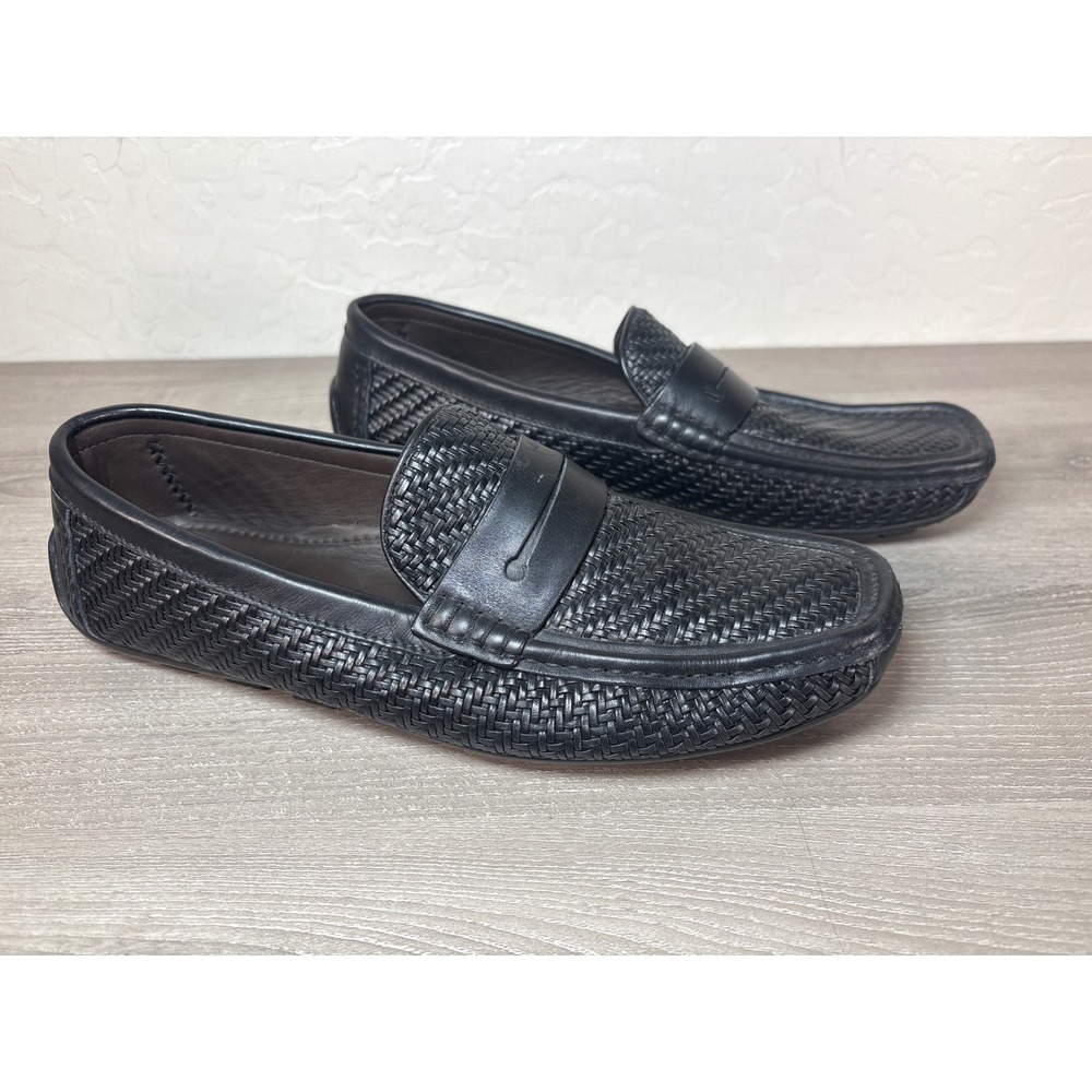Ermenegildo Zegna Mens Black Woven Leather Driving Loafers A3053X Size 9 US 8 EU